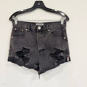 One x One Teaspoon Black High Rise Distressed Denim Shorts Women’s Size 26